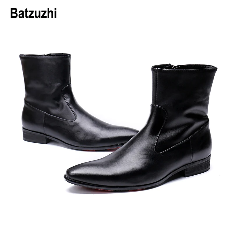Batzuzhi/осенне зимние ботинки мужские короткие черные модельные из мягкой кожи zapatos