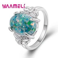 elegant green big oval egg opal rings for women 925 sterling silver charm wedding engagement ring fashion party jewelry
