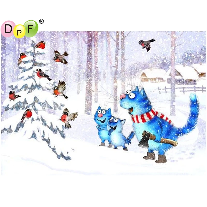 DPF DIY синяя кошка птицы 5D ремесла Алмазная мозаика квадратная вышивка алмазная