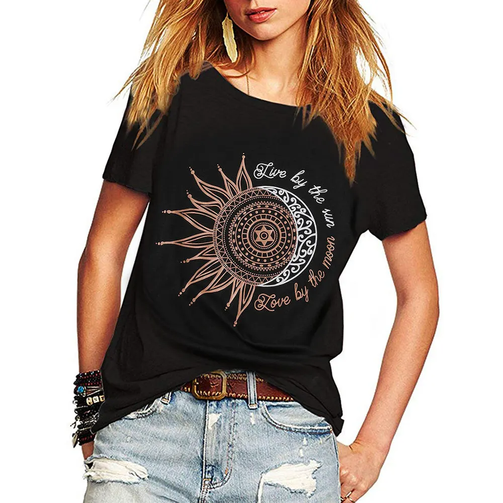 Женская футболка с коротким рукавом принтом солнца | одежда