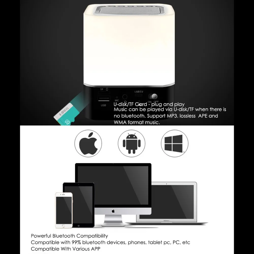 SOONHUA Bluetooth динамик мини беспроводной громкий динамик поддержка TF USB Сабвуфер стерео музыкальный плеер 7 цветов Ночник светильник Настольная лампа