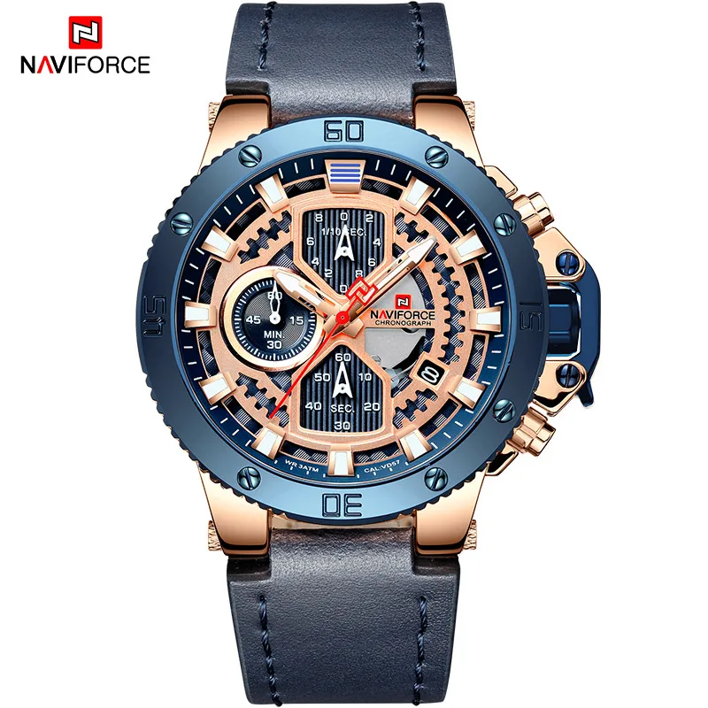 RGBEBE Новые мужские часы NAVIFORCE, модные спортивные кварцевые часы, кожа, мужские водонепроницаемые часы, Топ бренд, бизнес часы, Relogio Masculino - Цвет: RGBEBE