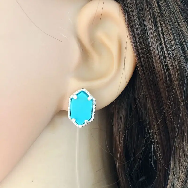 10 цветов Drusy Роскошные серьги гвоздики черные druzy геометрические посеребренные