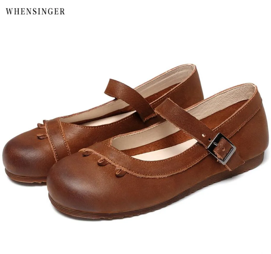 

Whensinger - Women Flat Shoes flower loafers Genuine Leather Buckle Casual Flats Shoe