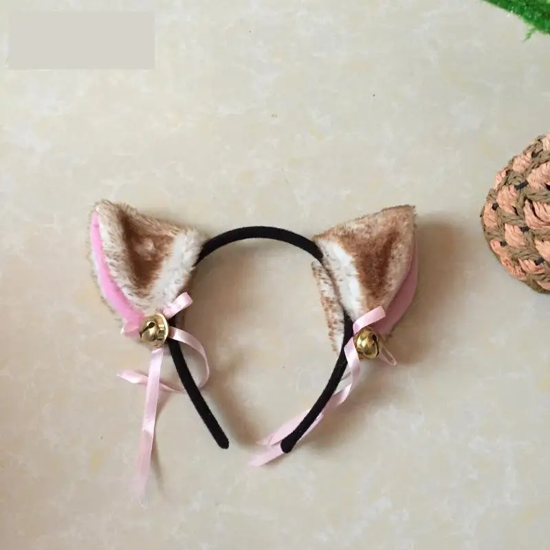 Женская повязка на голову с длинными меховыми ушками аксессуар для косплея |