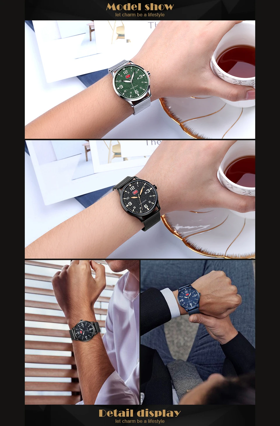 MINIFOCUS Повседневное платье кварцевые аналоговые часы зеленый циферблат сетка