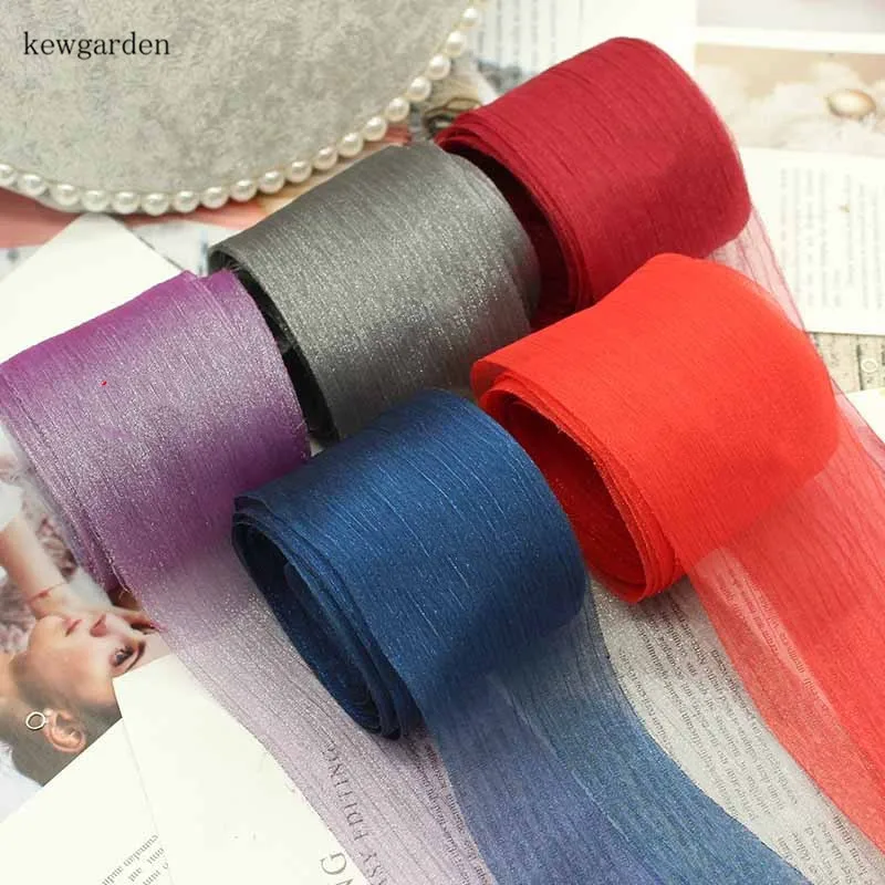 Kewgarden плиссированная пряжа DIY Boknot лента 6 см 60 мм вручную изготовленная лента полоса Вуаль ленты аксессуары упаковка Riband 16 метров