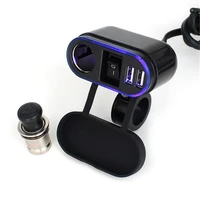 motorcycle cigarette lighter power socket and dual usb charger power ports with switch extended wire free shipping