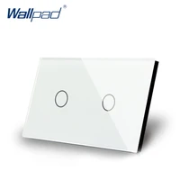 2 gang 2 way usau standard wallpad touch screen light switch black crystal glass touch double control panel with led indicator