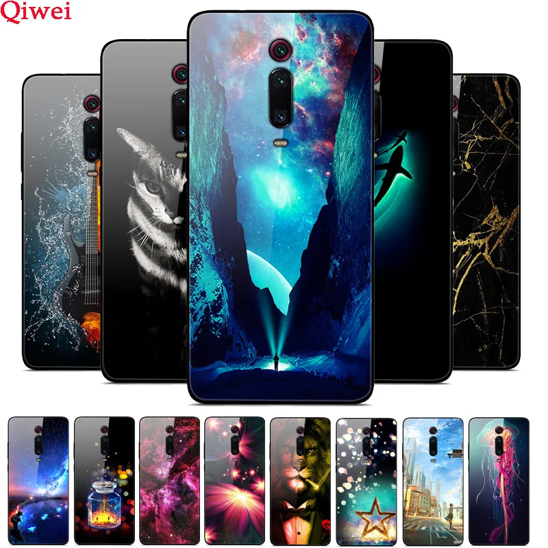 Чехол для Xiaomi Redmi K20 жесткий чехол с закаленным окрашенным стеклом задний бампер
