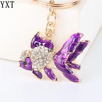 lovely purple goldfish fish cute crystal charm purse handbag car key keyring keychain party wedding birthday lover gift