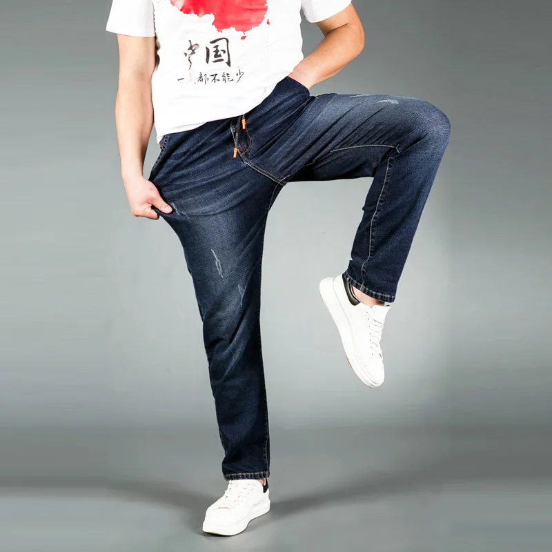 

2019 new arrival Autumn Winter Men's elastic Casual jeans Cotton high quality male tide loose straight tube plus size L-4xl 5XL