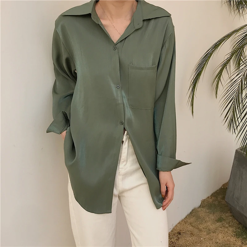 Женские атласные блузки с длинным рукавом повседневные свободные 2019| |