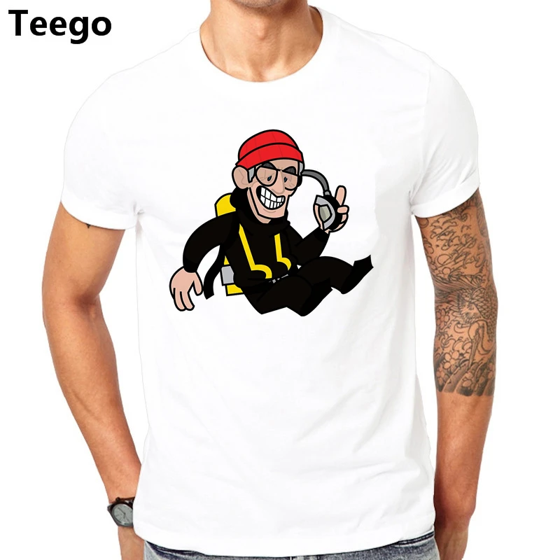 Черно белая мужская футболка жак кусто установлены 2017 белый tee shirt mens 100% хлопок