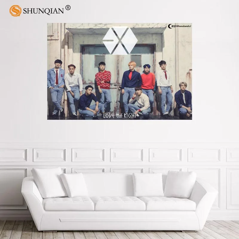 Красивый постер EXO атласный на заказ тканевый настенный с принтом из шелковой