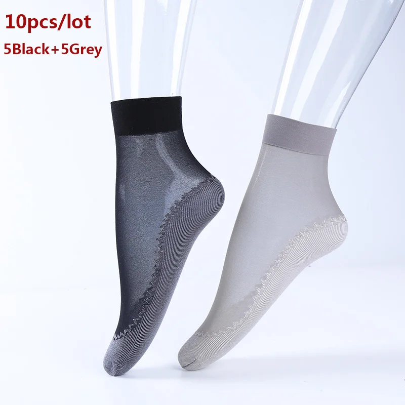 5Black 5Grey LANGSHA/10 пар/компл. носки для Для женщин летние ультратонкие нейлоновые прозрачные с украшением в виде кристаллов эластичные шелковые короткие носки тонкие Для женщин носки - Цвет: 5Black 5Grey