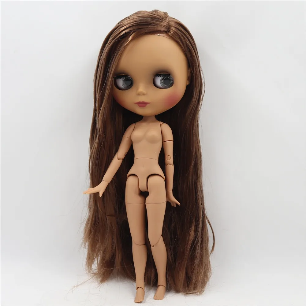 

ICY DBS Blyth doll dark skin joint body 1/6 BJD straight brown hair side parting matte face 30cm toy