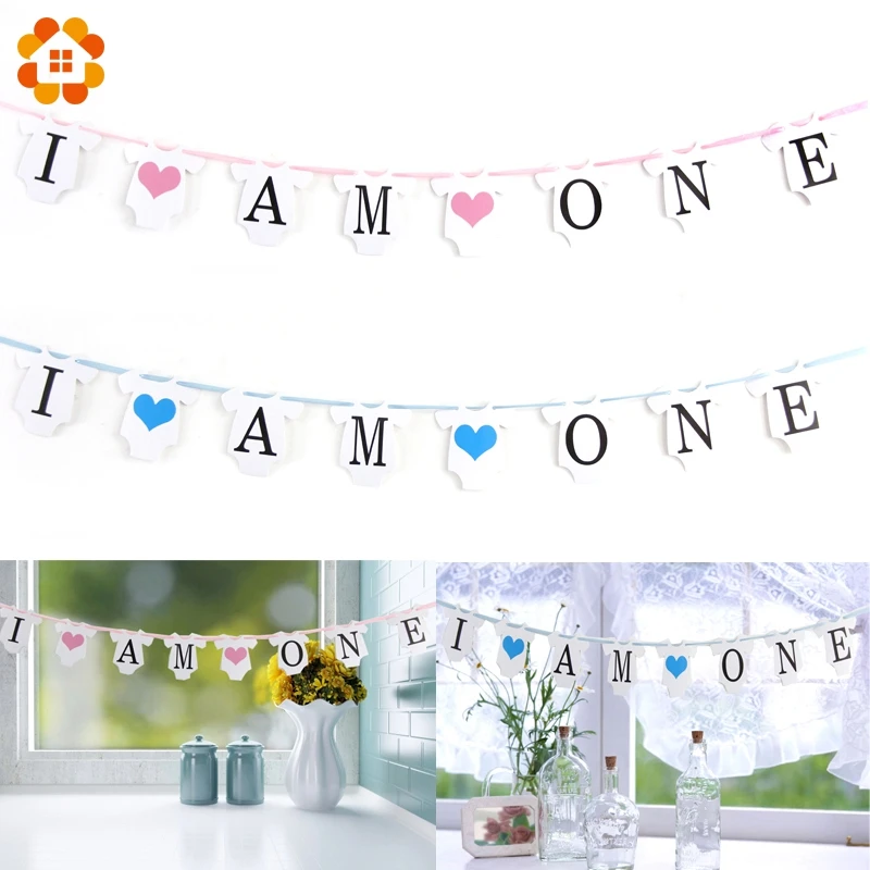 Гирлянда с баннером I AM ONE 1 комплект для мальчиков и девочек Фотофон бумажным