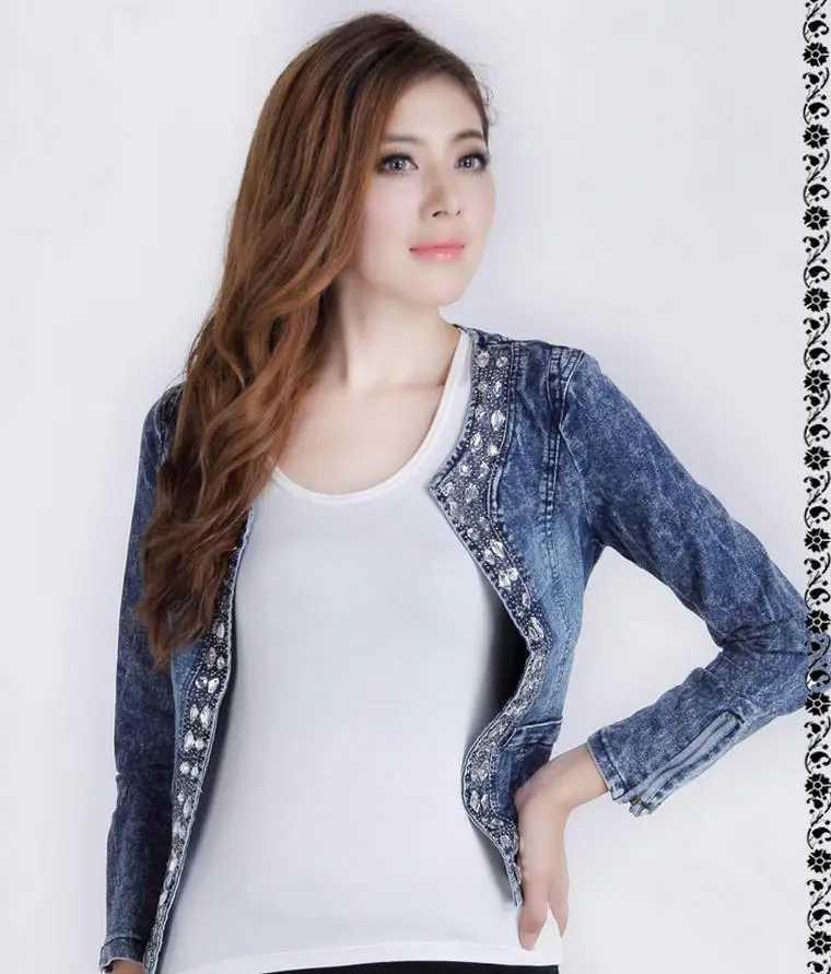 

Plus Size 4XL jeans jacket women Denim Patchwork Outwear Jeans Coat For Women Retro Long-sleeved Jeans Rivets Jacket W493