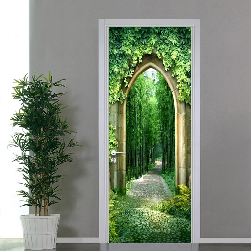 3D обои в китайском стиле бамбуковая роща пейзаж фотообои настенная дверь