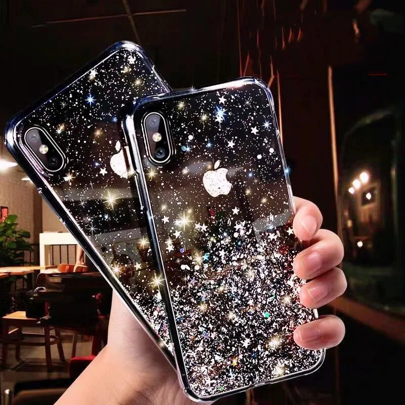 luxury Glitter Bling Sequins Case For iPhone 8 7 Plus 6 6s 5 5s se Transparent Star Love X XR XS MAX 10 Soft TPU |
