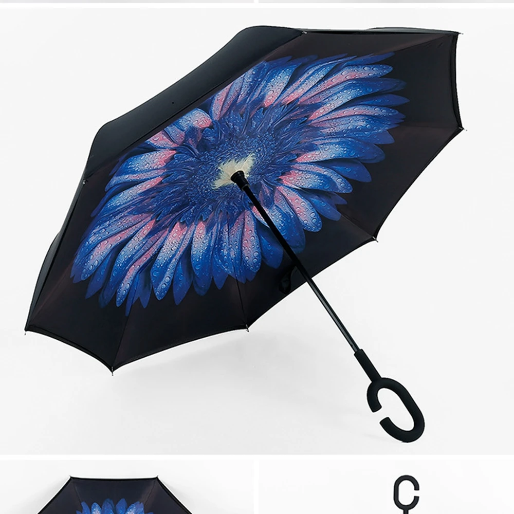 Дорожный зонт прочный водонепроницаемый с образной формы двухслойный обратной