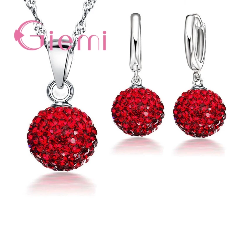 925 Sterling Silver Austrian Crystal Ball Lever Back Earring Pendant Necklace Set for Women - Big Promotion image 6