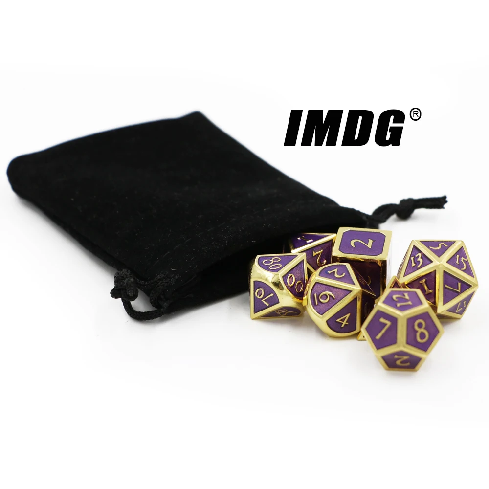 

IMDG 7pcs/set Creative RPG Game Dice Polyhedron Metal Dice DND New Font Enamel Gold Purple Digital Game Dice