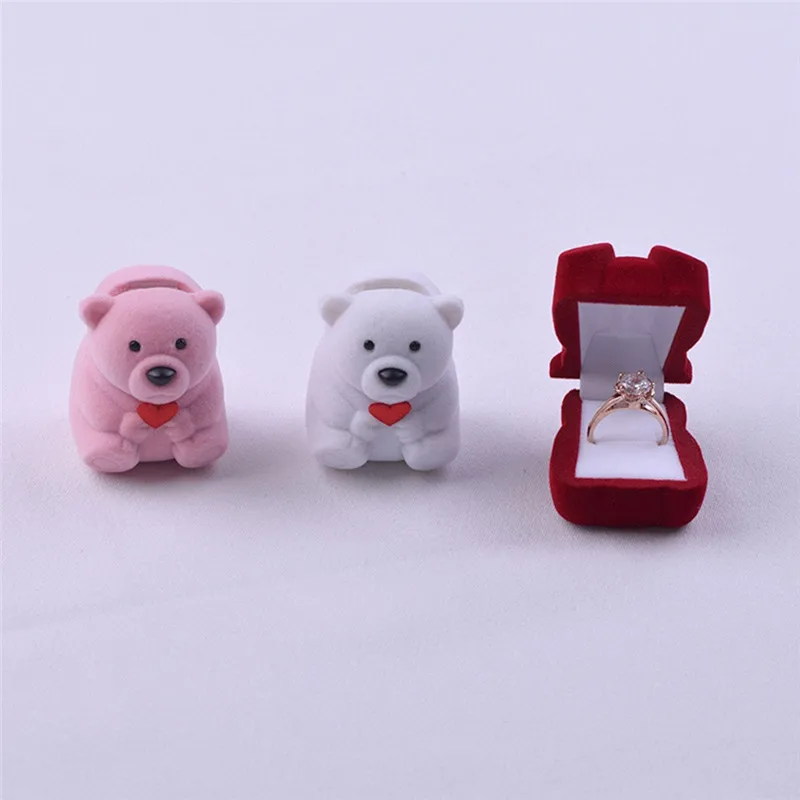PINKSEE прекрасный бархат сердце маленький медведь ювелирные коробочки для
