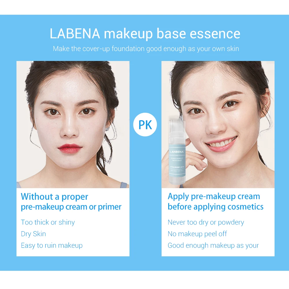 LANBENA Hyaluronic Acid Makeup Base Essence Primer Face Serum Oil-Control Waterproof Brighten Shrink Pores Moisturizing | Красота и
