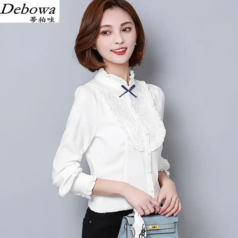 Модные Кружево шифоновая рубашка Для женщин Топы корректирующие 2017 Демисезонный