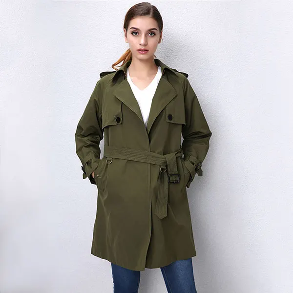 Army Green AORRYVLA, новинка, повседневный женский плащ, осень, отложной воротник, пуговицы, карманы, открытая строчка, с поясом, прямое пальто, горячая распродажа - Цвет: Army Green