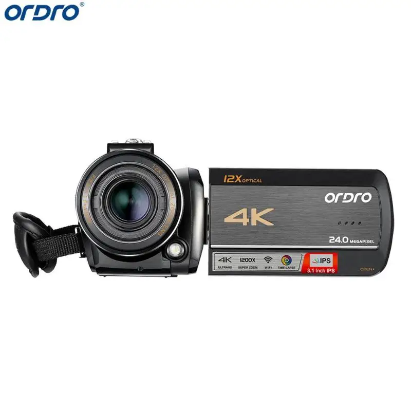 Ordro AC5 4K UHD Цифровая видеокамера FHD 24MP WiFi 12X оптический 100X цифровой зум ips сенсорный экран мини DV видеокамеры