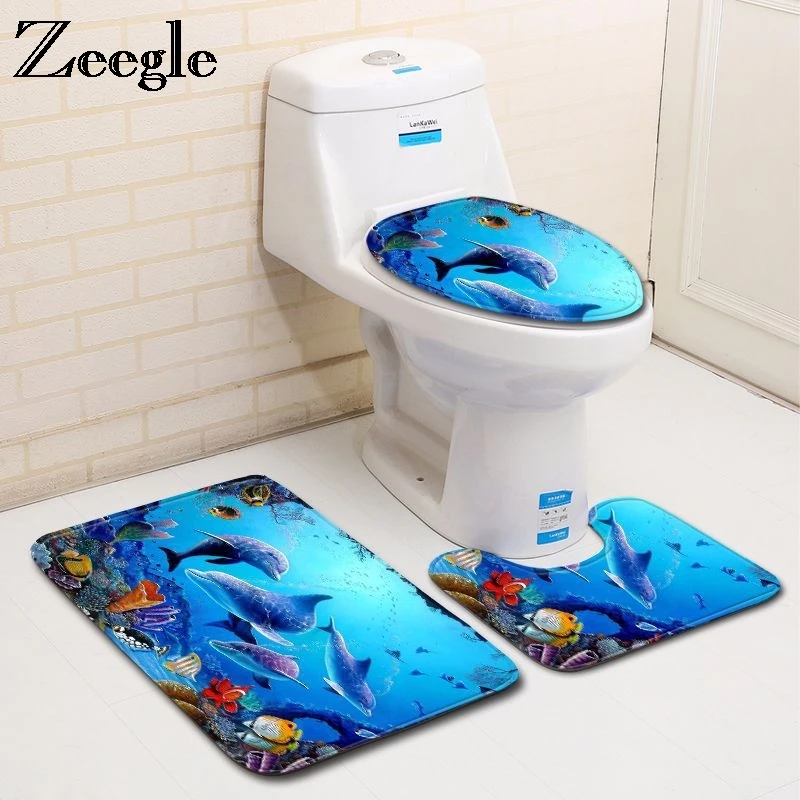 Zeegle 3 шт Sea World Ванная комната коврик набор фланель коврики мягкое сиденье для