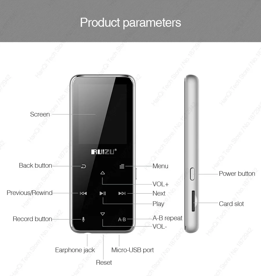 Bluetooth MP3-плеер RUIZU X16 8G Flac музыкальный плеер со встроенным динамиком поддержка fm-радио Запись видео электронная книга шагомер