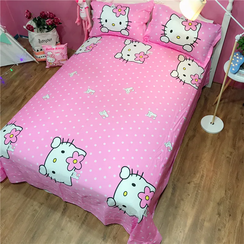 100% хлопок сладкий и прекрасный hello kitty постельного белья Твин Полный Королева