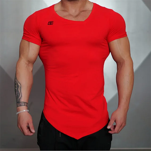 T02 red Мужская модная футболка весна лето новые рубашки для отдыха фитнес бодибилдинг с длинным рукавом мужские тонкие футболки одежда - Цвет: T02 red