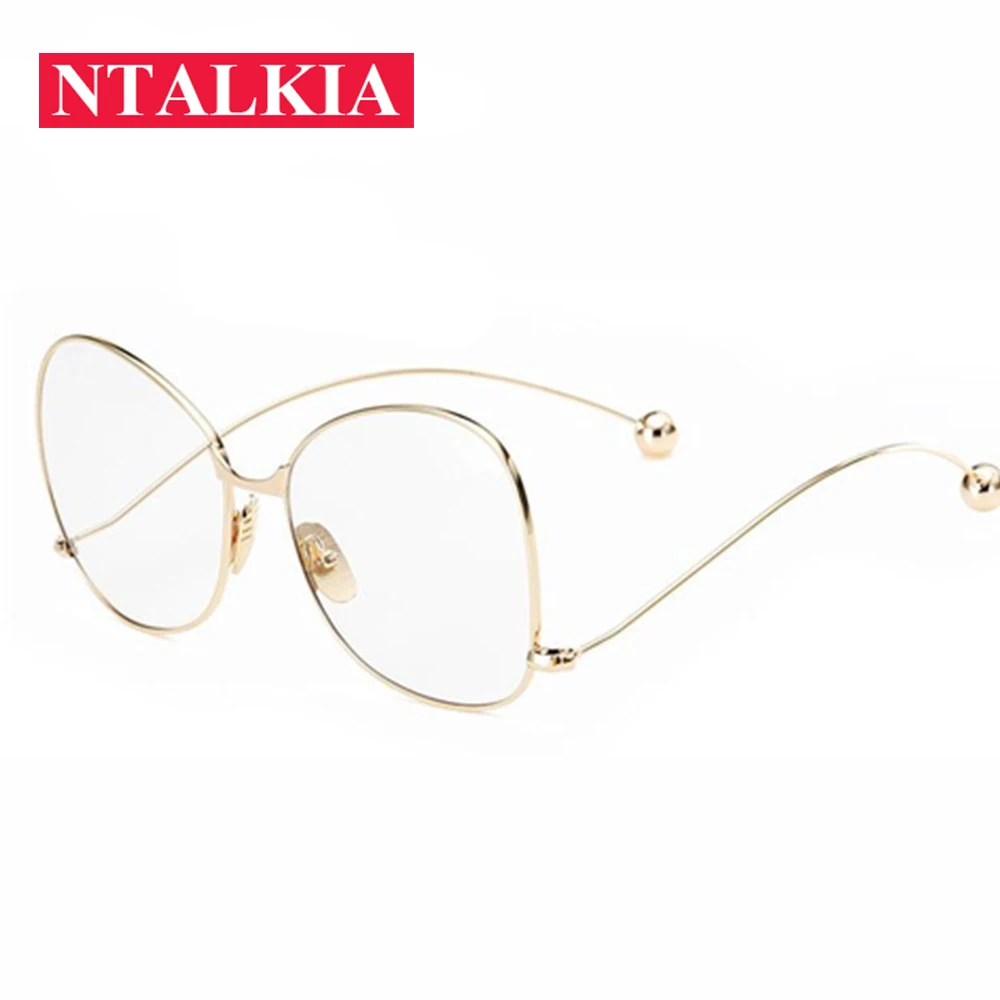 

Fashion Big Ball leg Oversized Eyeglasses Glasses Transparent Computer Goggles Women Men Myopia Optic Frames Gold Metal Oculos