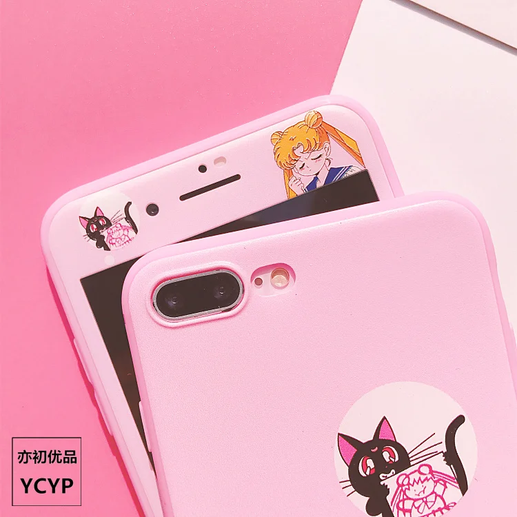 For iphone XS Max Sailor Moon Case +Tempered Glass Screen film Card Captor Sakura case for X XR 6 6S 7plus 8 8plus |