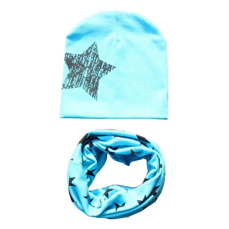 Kids Hat Scarf + Hats Set Autumn Winter Cotton Scarf-collar Warm Beanies Star Print Infant Sets Accessories |