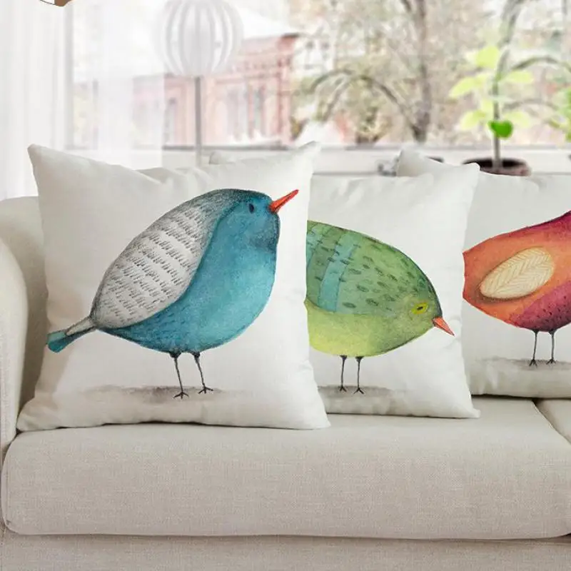 Ретро Домашний декор птица Подушки милые животного акварельным принтом мягкие
