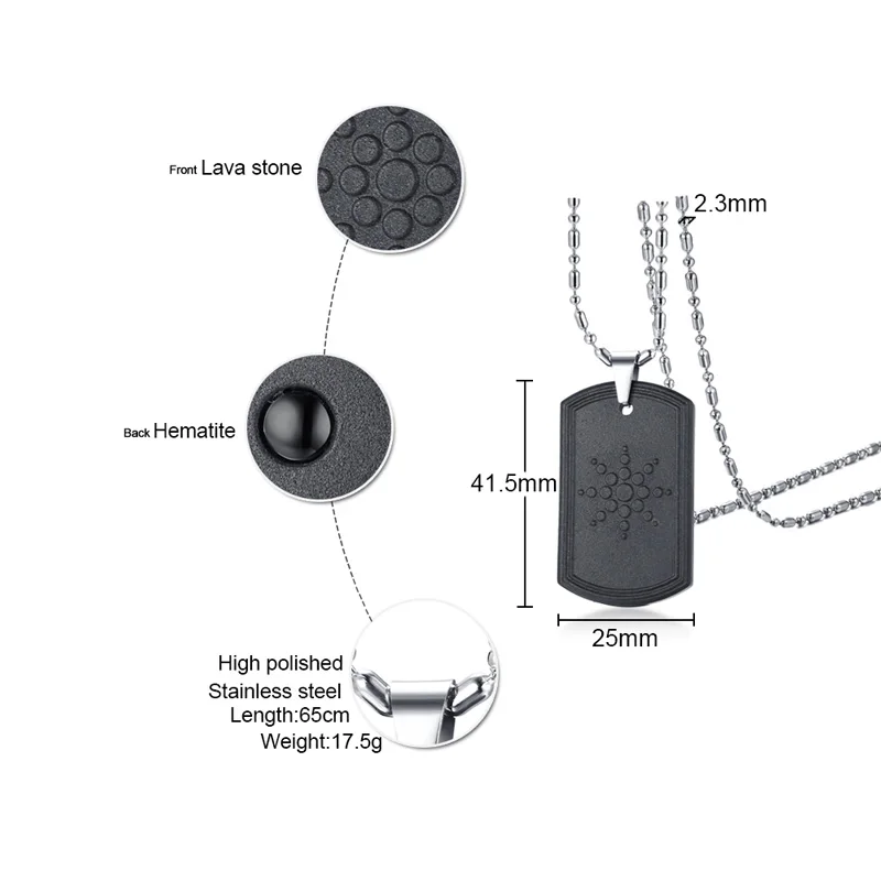 Ожерелье из гематита и вулканической лавы с бесплатной цепочкой|quantum pendant