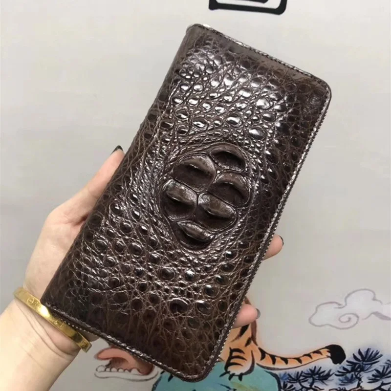 Длинный мужской кошелек из натуральной кожи аллигатора на молнии бумажник