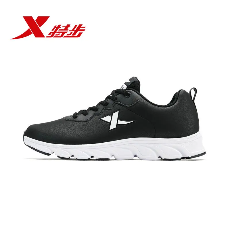 black white Xtep Мужская беговая Обувь кожаные спортивные кроссовки водонепроницаемые теплые кроссовки для мужчин 881119119265 - Цвет: black white