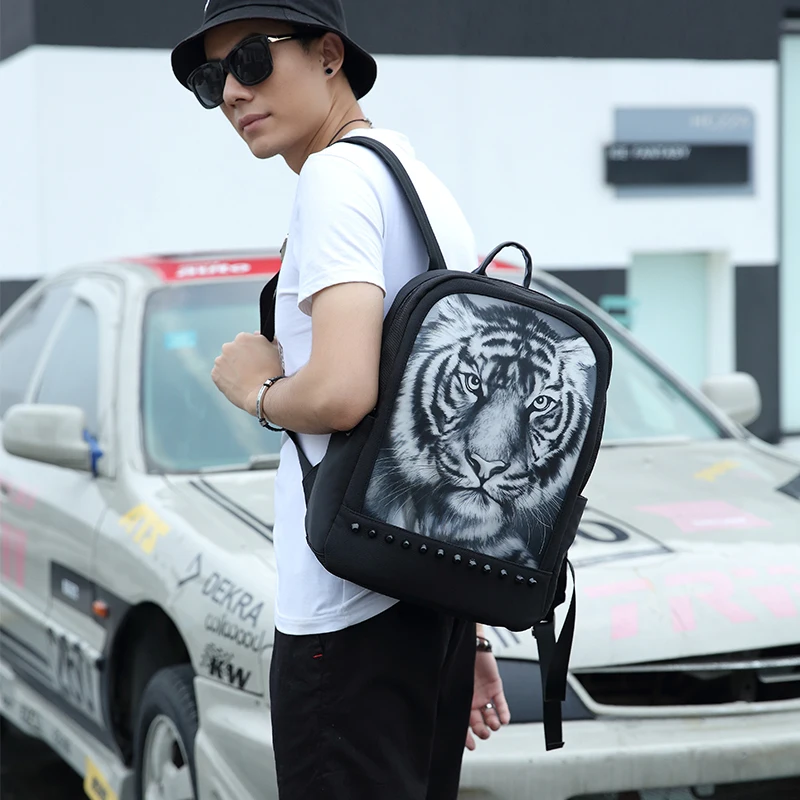 2019 женские рюкзаки с объемным животным принтом черные рисунком волка тигра