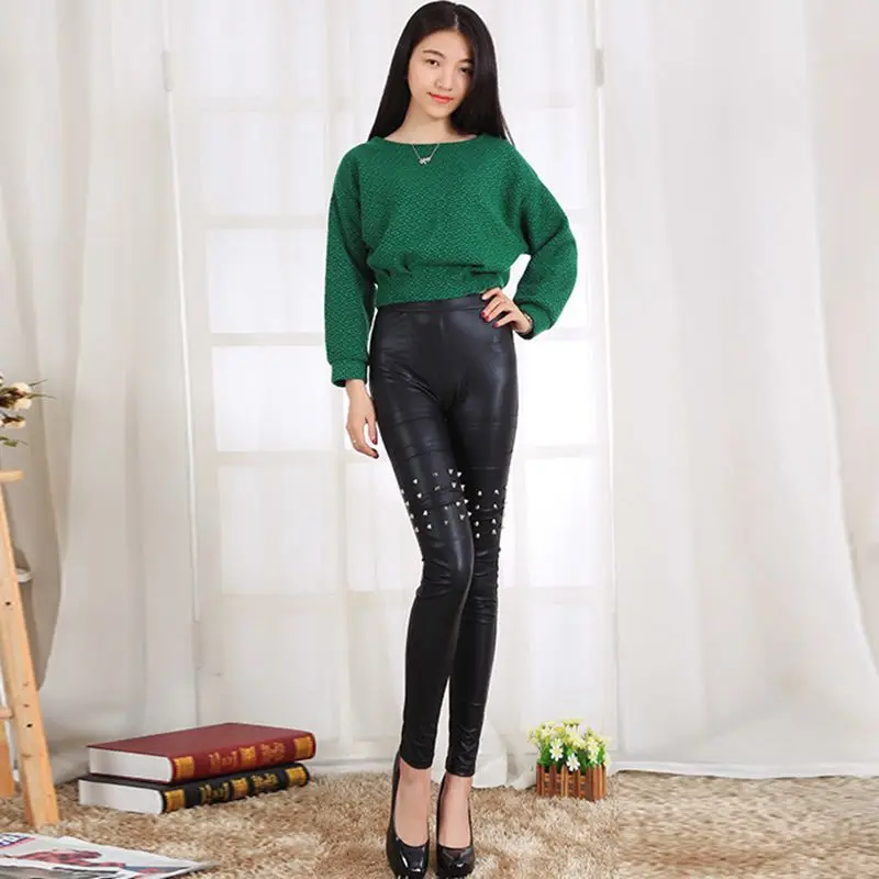 Женские металлические леггинсы в стиле панк рок облегающие кожаные брюки Капри