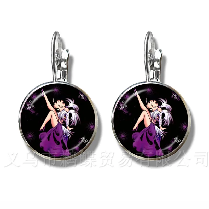 Серьги Betty Boop Harajuku милая мультяшная бижутерия со стеклянными кабошонами 16 мм