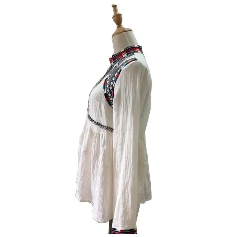 Женская блузка с длинным рукавом и воротником стойкой|blouses tops|slim blouseembroidery shirt |