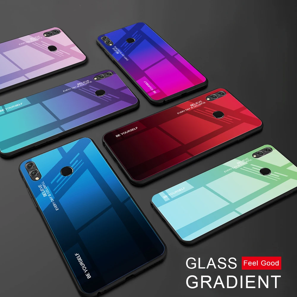 Gradient Tempered Glass Case For Huawei Y9 Y6 Prime 2018 Y7 2019 Phone Cases Honor 7A RU 5.45 7C Pro 5.99 8X | Мобильные телефоны и