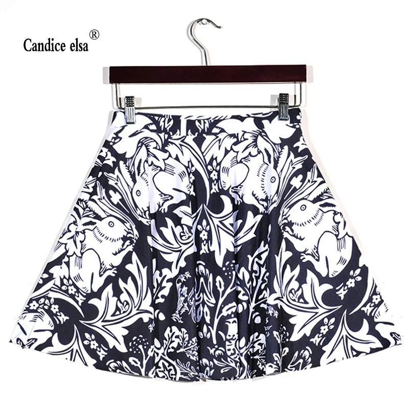

CANDICE ELSA woman skirts digital printing wholesale black and white retro pattern pleated skirt skt1142